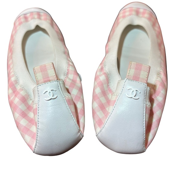 CHANEL Ballerines Light Pink Fabric White Leather Trim Flats EU 35.5 US 5 - Picture 11 of 11